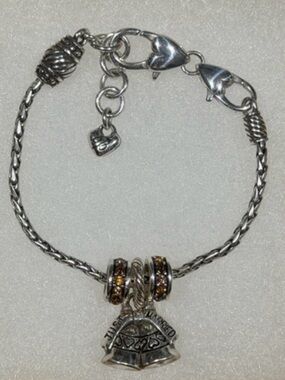 Brighton ‘Just Married’ Silver Bell Charm Bracelet with Amber Accents!